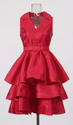 Jessica Red V-Neck Tiered Ruffle Mini Dress Flowering Girl