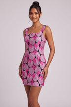 Square Neck Floral Butterfly Print Sleeveless Mini Dress Flowering Girl