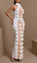 Jennifer White Halter Neck 3D Flowers Bandage Maxi Dress Flowering Girl