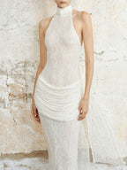 Mirna White Halter Lace Maxi Dress Flowering Girl
