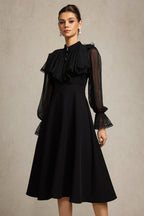 Helen Long Sleeves Diamond Artificial Feather Black Top And Skirt Two-Piece Set Flowering Girl