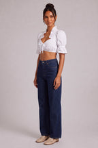 White Cotton Woven Cropped Puff-Sleeve Dirndl Crop Blouse Flowering Girl