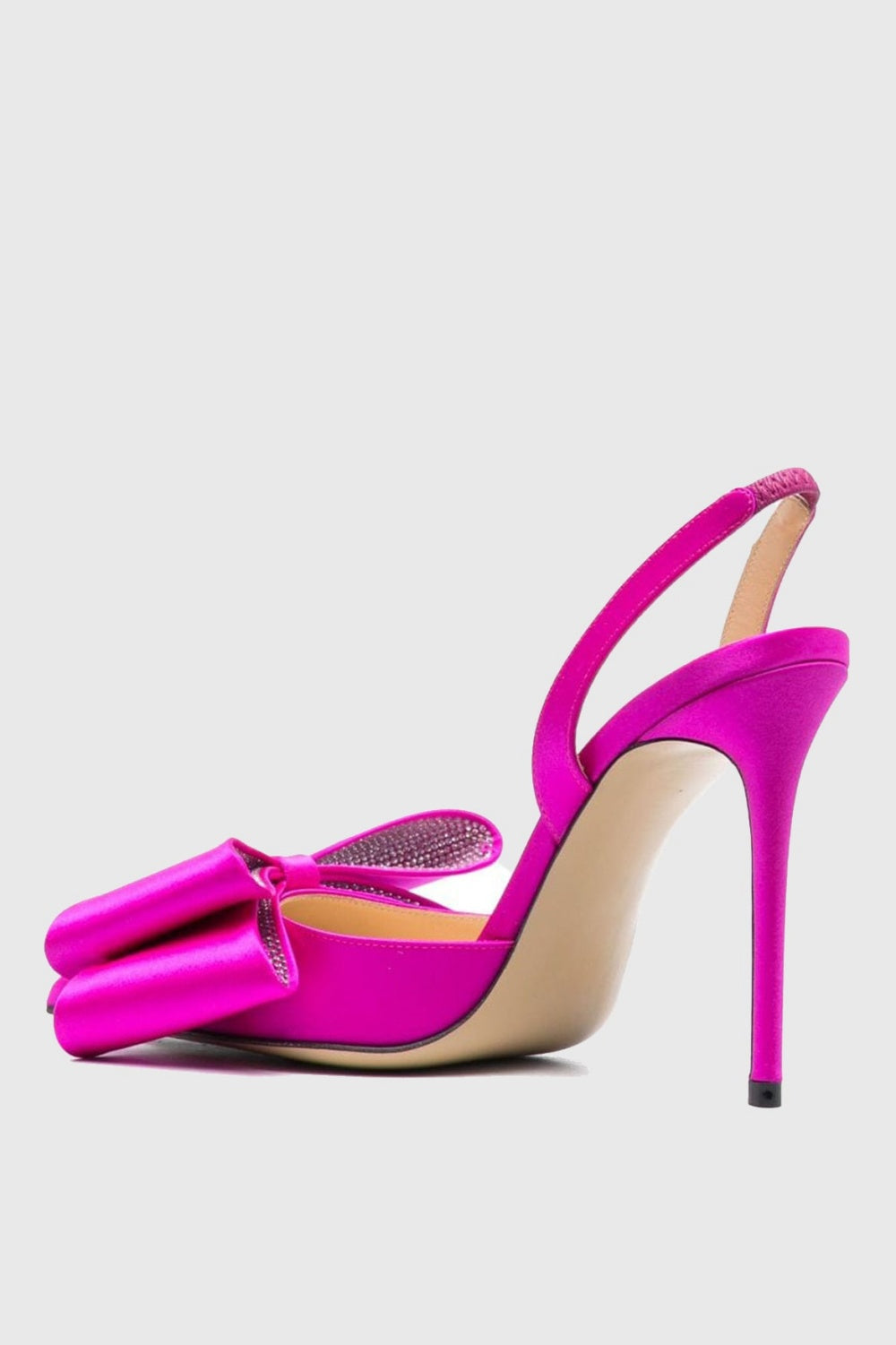 Violeta Bow-embellished Satin Slingback Pumps - Pink Flowering Girl