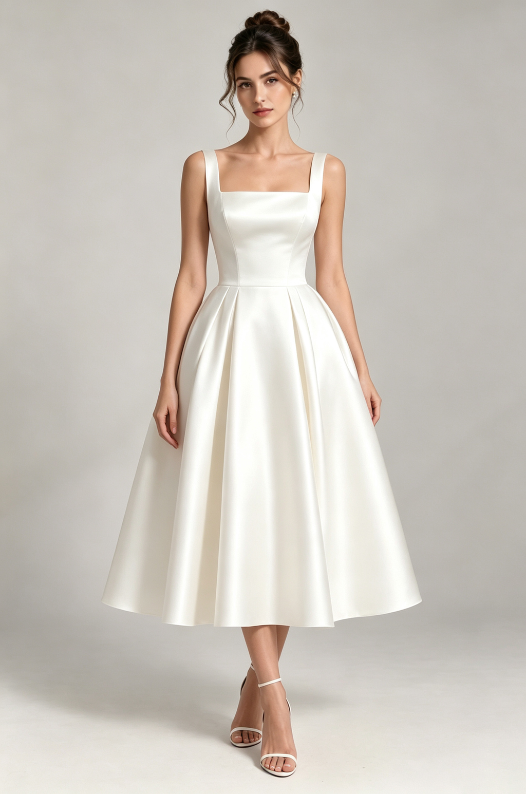 Minimalist Spaghetti Strap Midi Dress - Off-White Flowering Girl