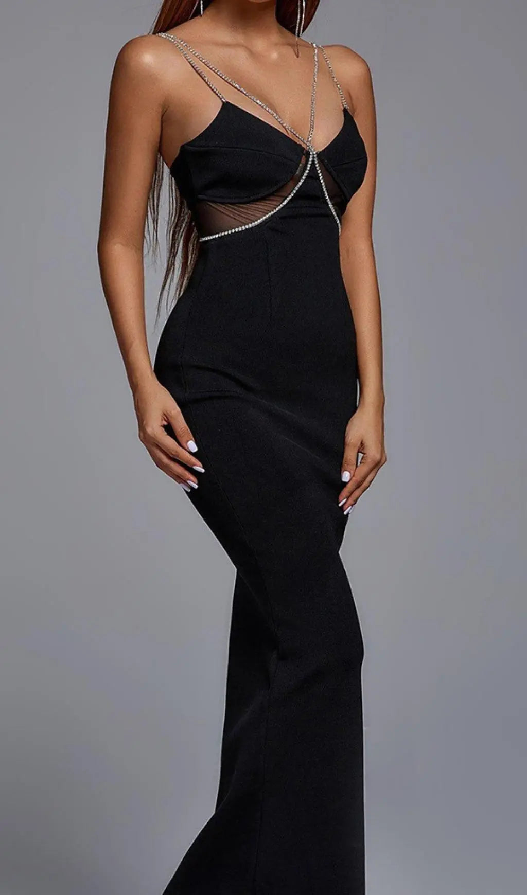 Black Diamond Mesh Maxi Bandage Dress Flowering Girl