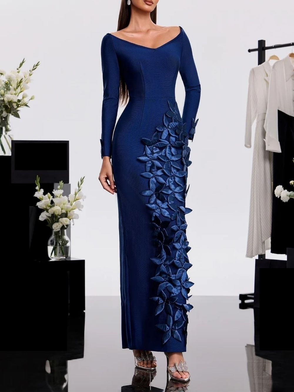 Harita Off Shoulder Flower Bandage Maxi Dress Flowering Girl