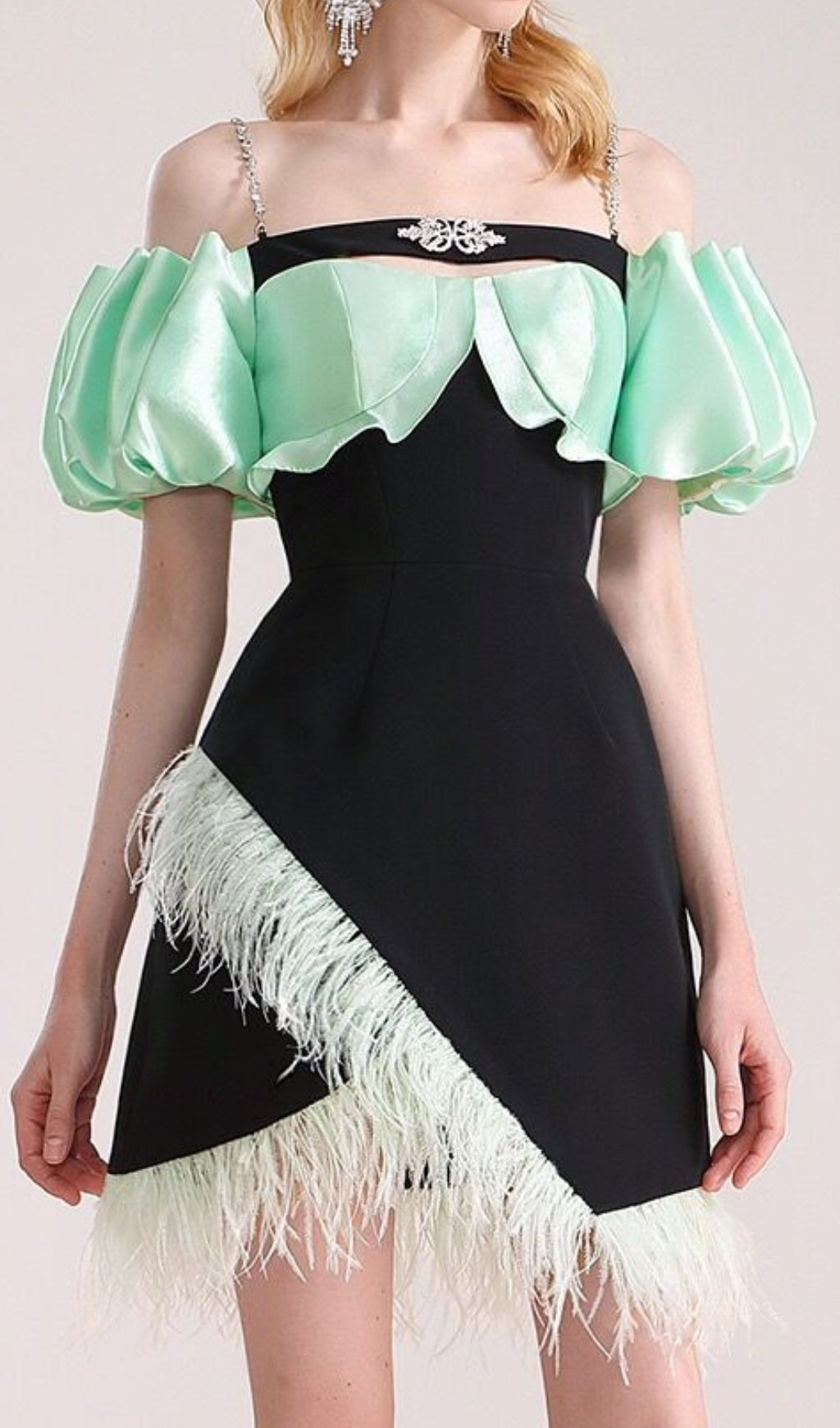 Cielo Black Off-Shoulder Feather Mini Dress Flowering Girl