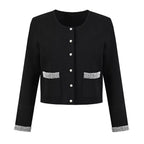Black Fine-Gauge Knit Two-Piece Set with Metallic Trim Flowering Girl