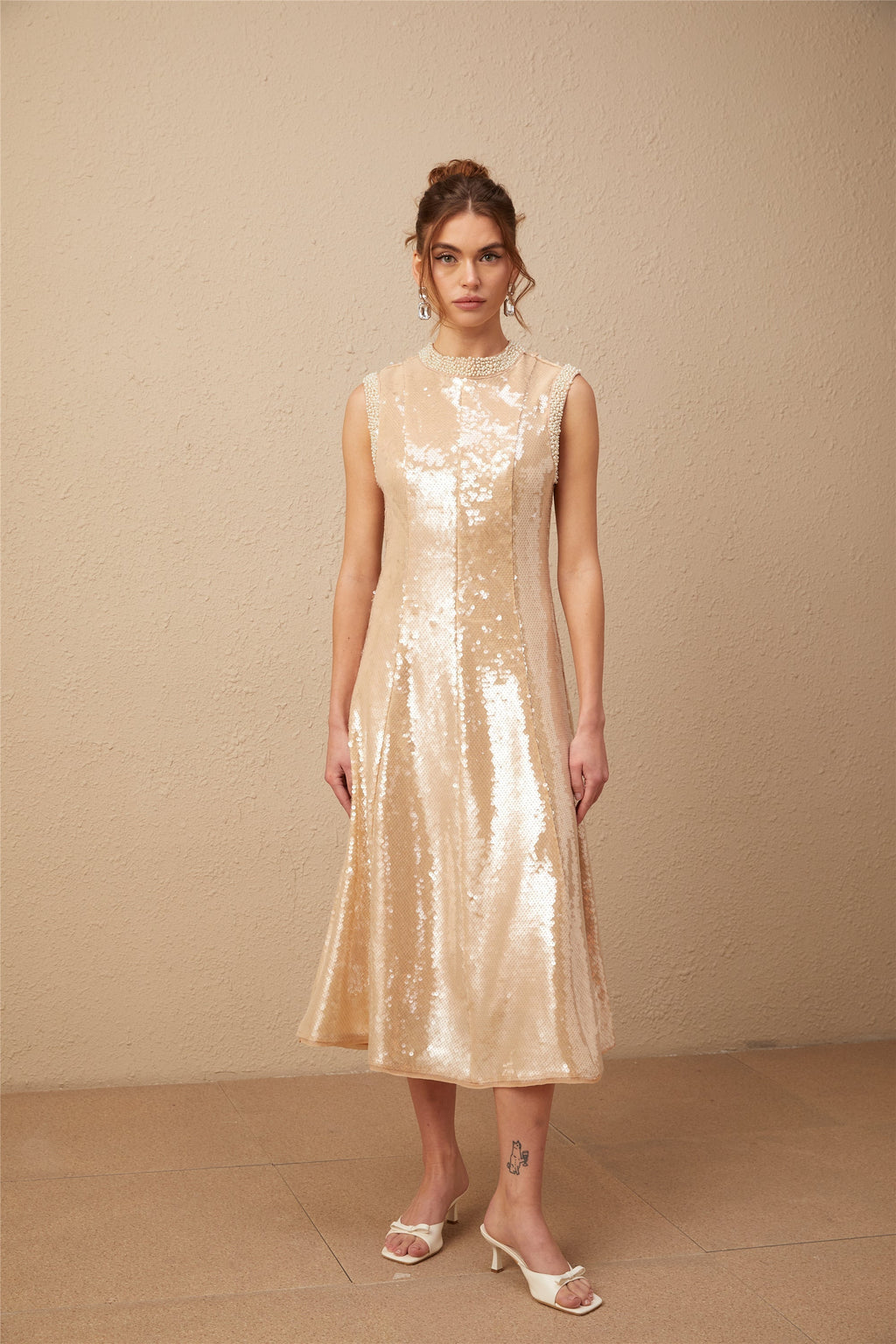 Ornella Faux-Pearl Sequined Midi Dress Flowering Girl