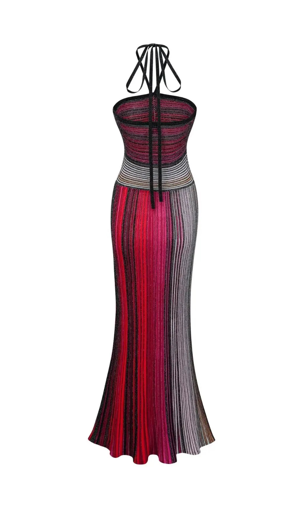 Ulysse Red Metallic Knit Halterneck Maxi Dress Flowering Girl