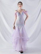 Feather Sequin Strapless Tulle Maxi Dress Flowering Girl
