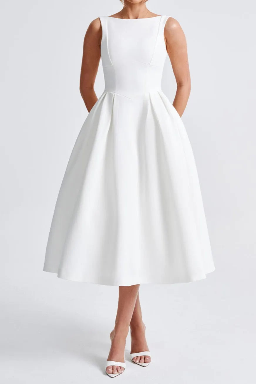 Clarabella sleeveless Midi Dress in white Flowering Girl