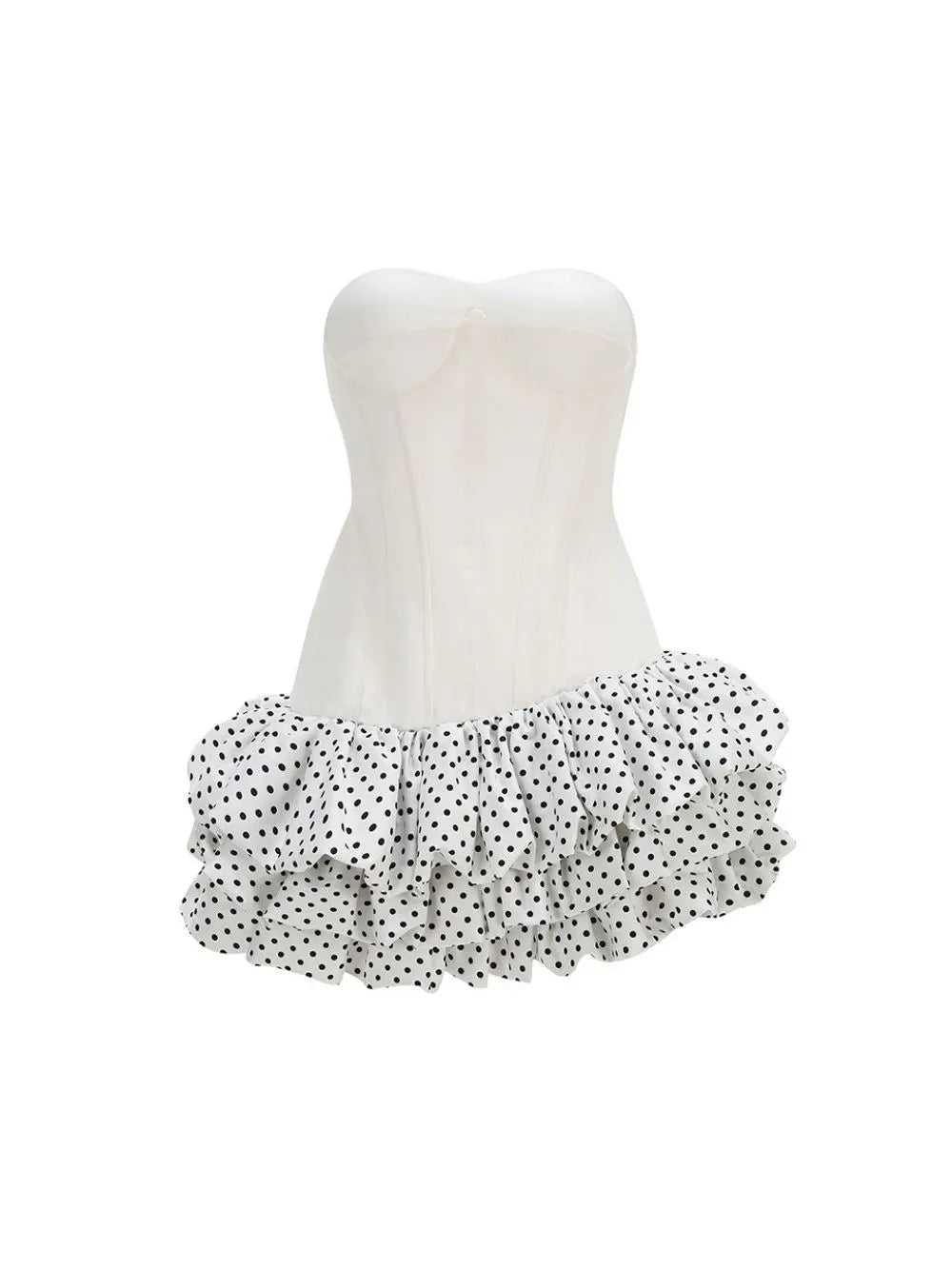 Maleni White Strapless Bustier Polka Dot Bubble Dress Flowering Girl