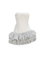 Maleni White Strapless Bustier Polka Dot Bubble Dress Flowering Girl