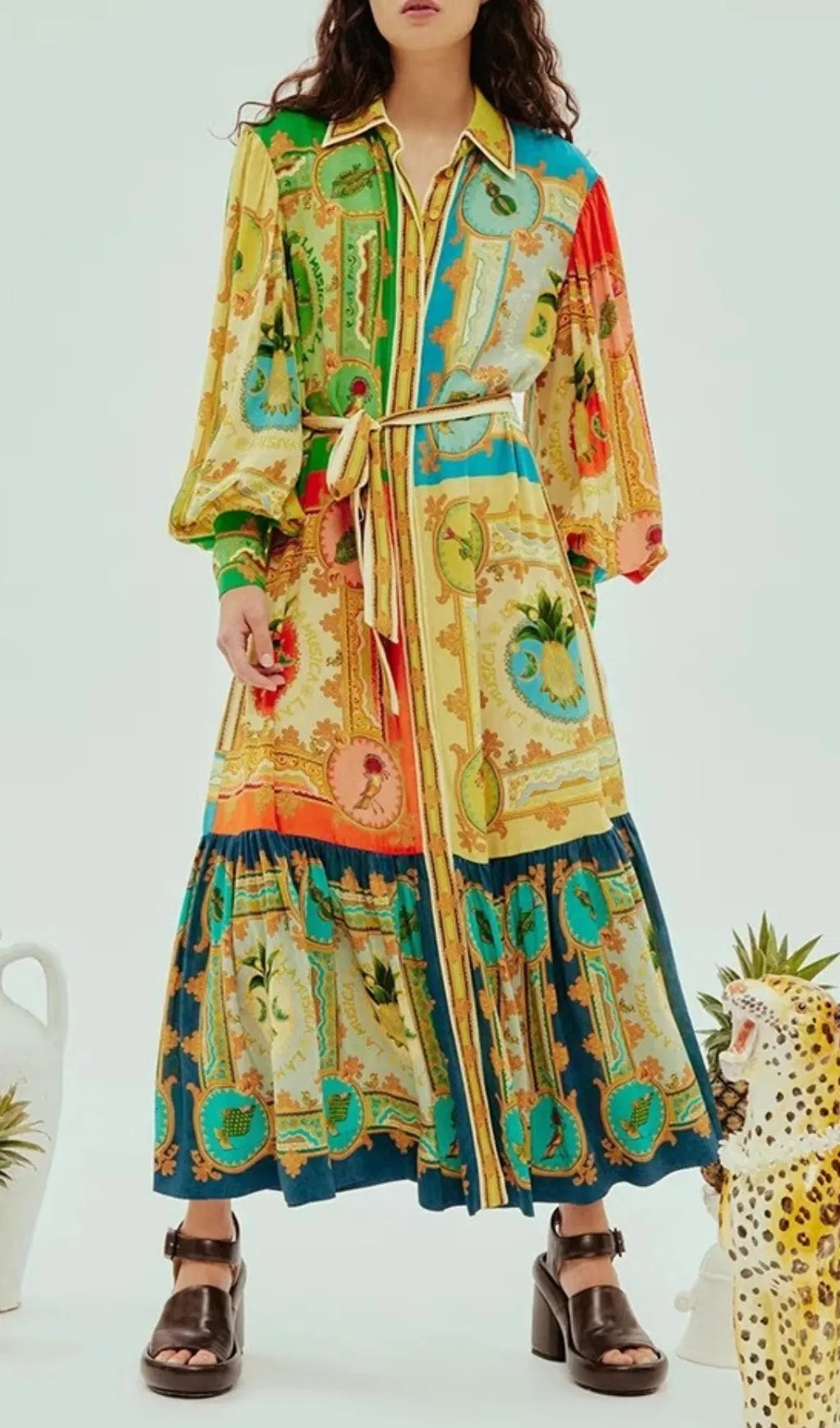 Eliseo Printed Long Sleeve Midi Dress Flowering Girl
