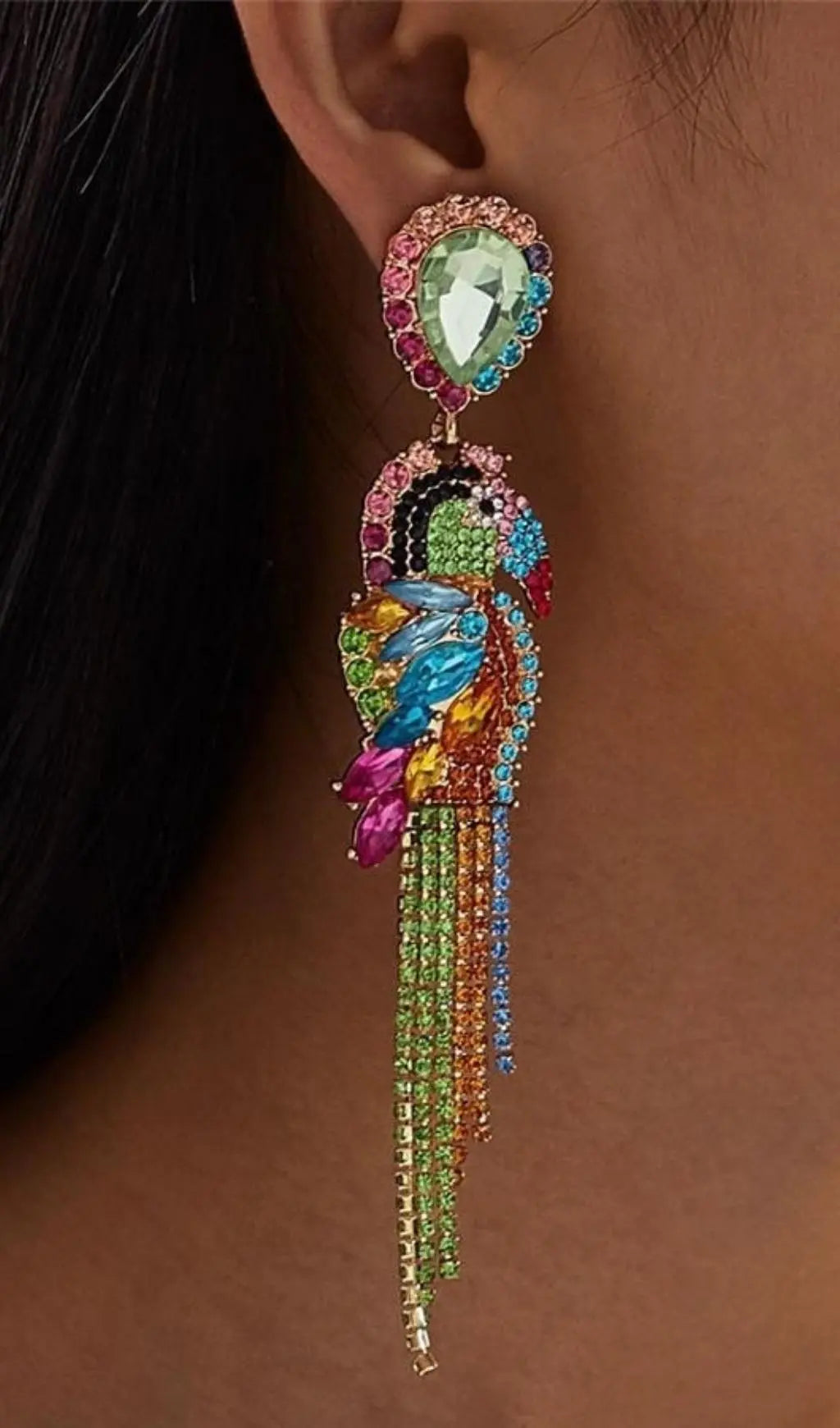 Parrot Diamonate Earrings Flowering Girl