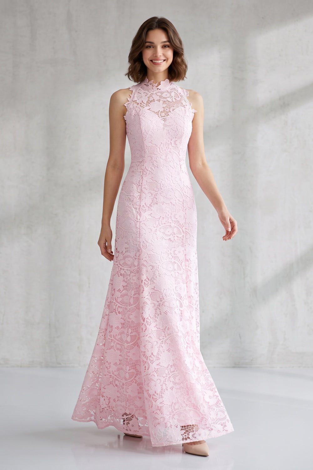 Blush Pink Floral Lace Floor-Length Dress Flowering Girl