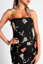 Halter Embroider Floral Midi Dress In Black Flowering Girl