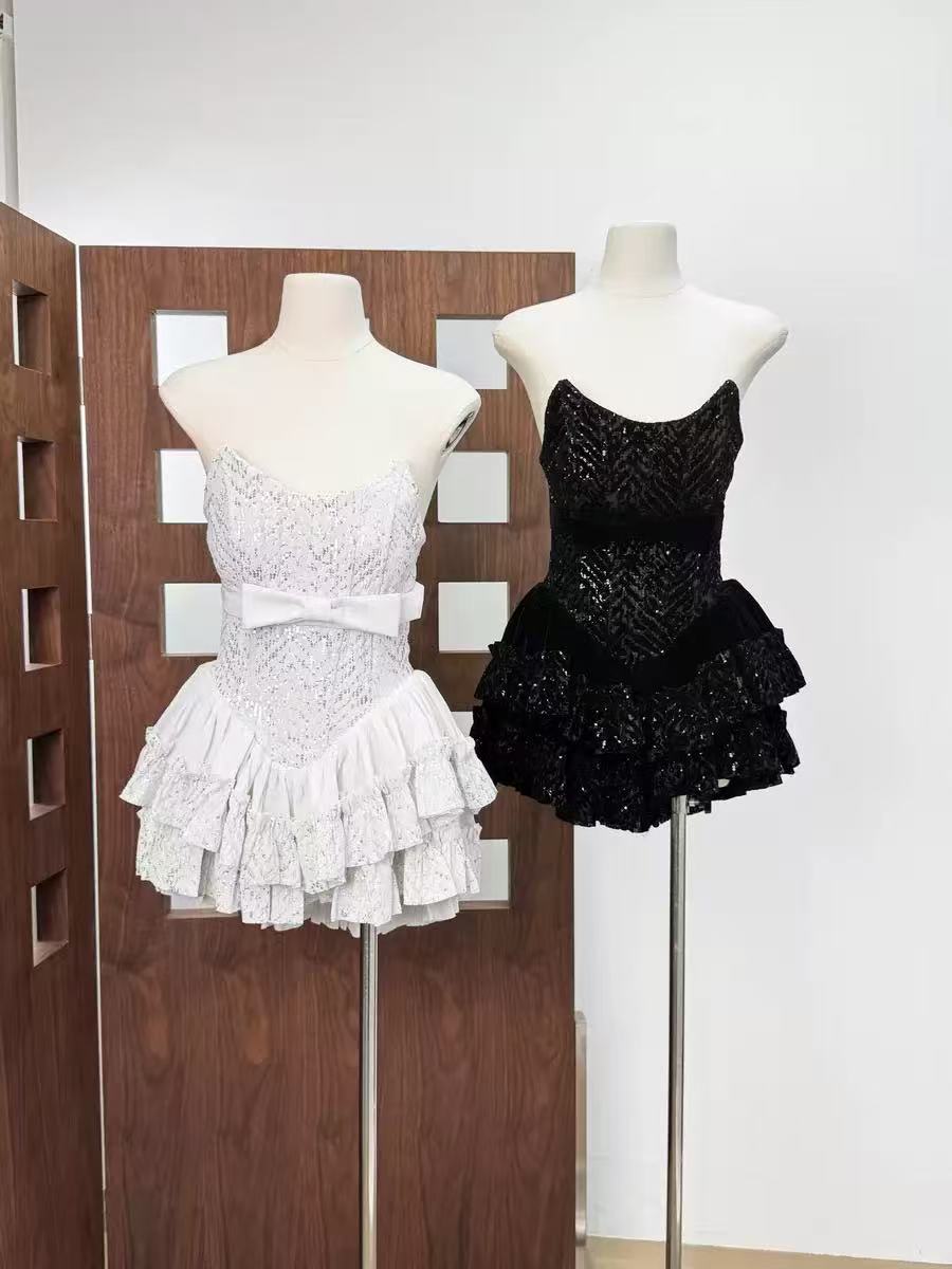 Syraza Strapless Sequin Bow Mini Dress Flowering Girl