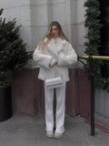 White Rabbit Fur Coat With Suit Collar Flowering Girl