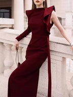 Malibu Red Ruffle Maxi Dress Flowering Girl