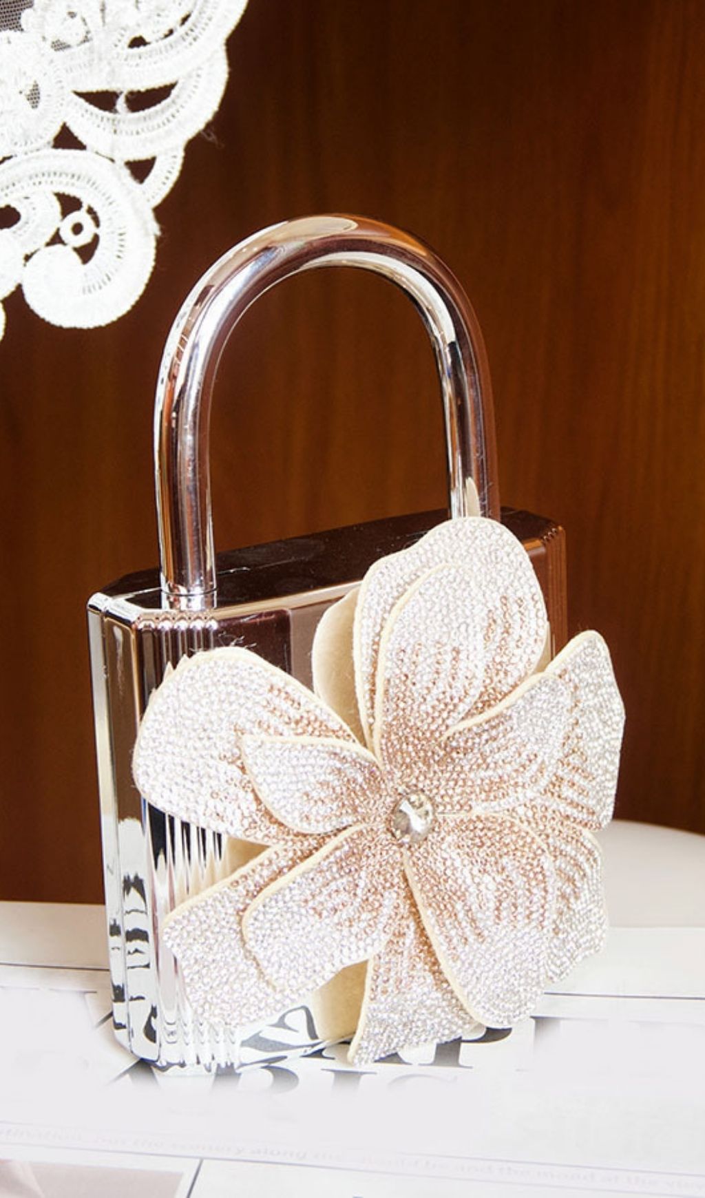 Khori Silver Flower Diamante Bag Flowering Girl