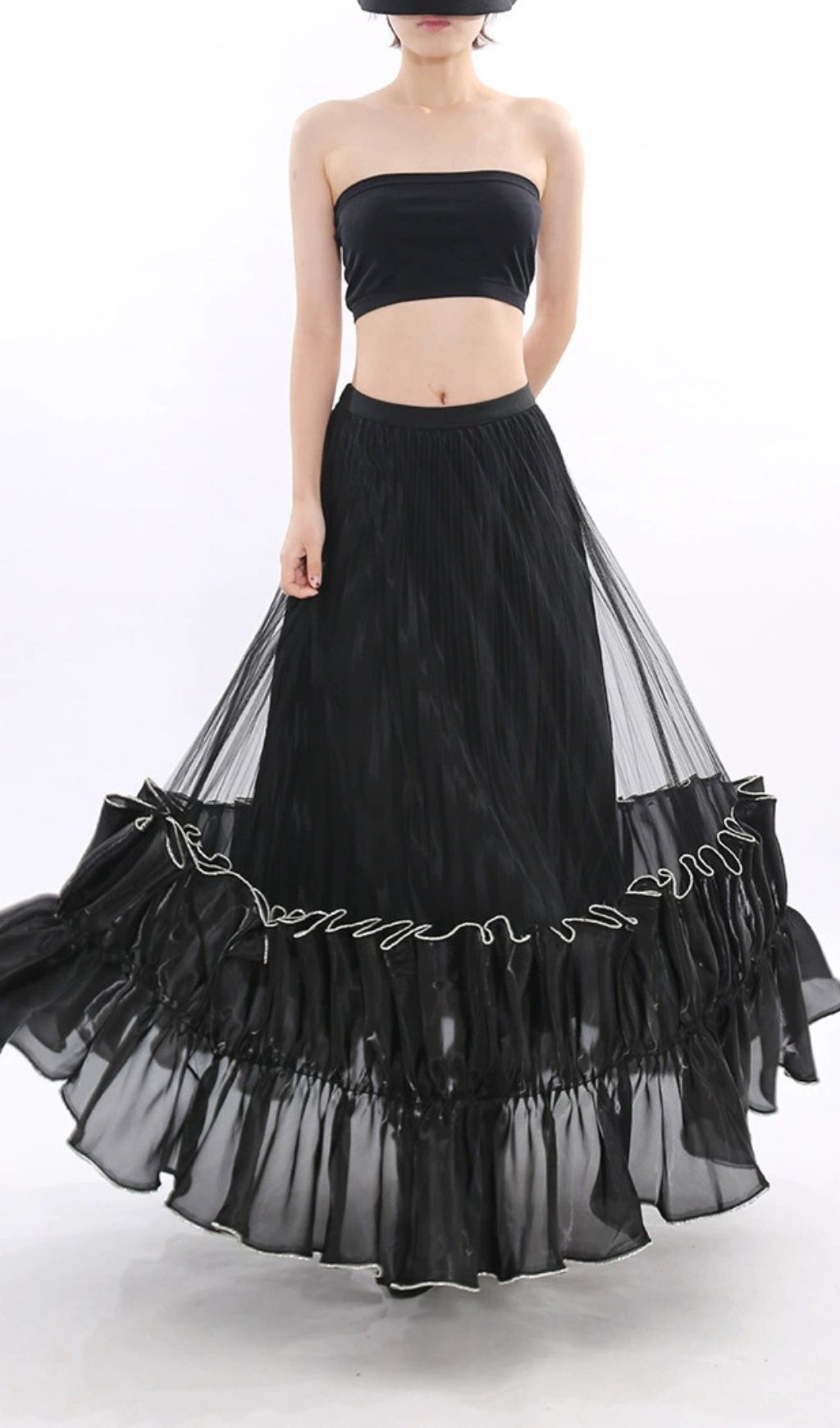 Jettie Black Mesh Maxi Skirt Flowering Girl