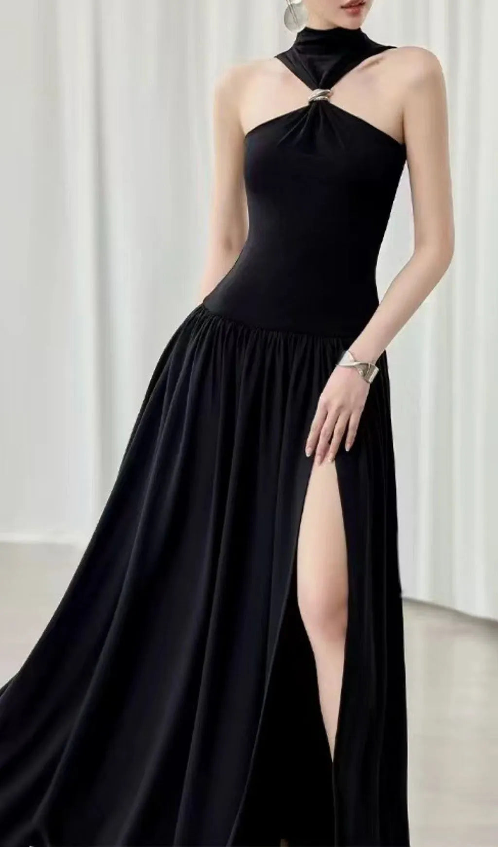 Kelley Black Halter Slit Maxi Dress Flowering Girl