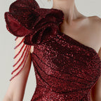 Ikia Red One-Shoulder Sequin Maxi Dress Flowering Girl