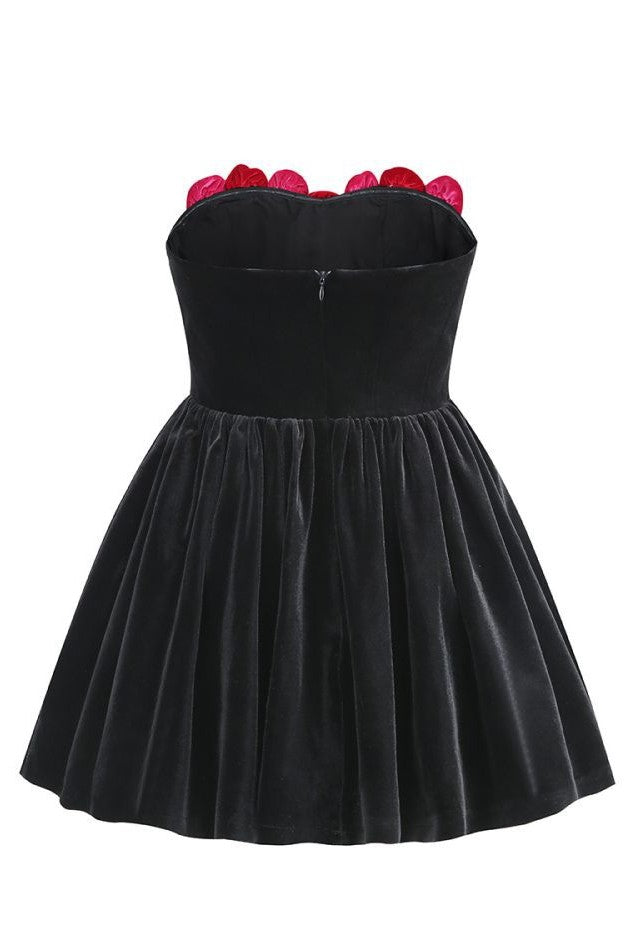Floral Strapless Velvet Mini Dress Flowering Girl