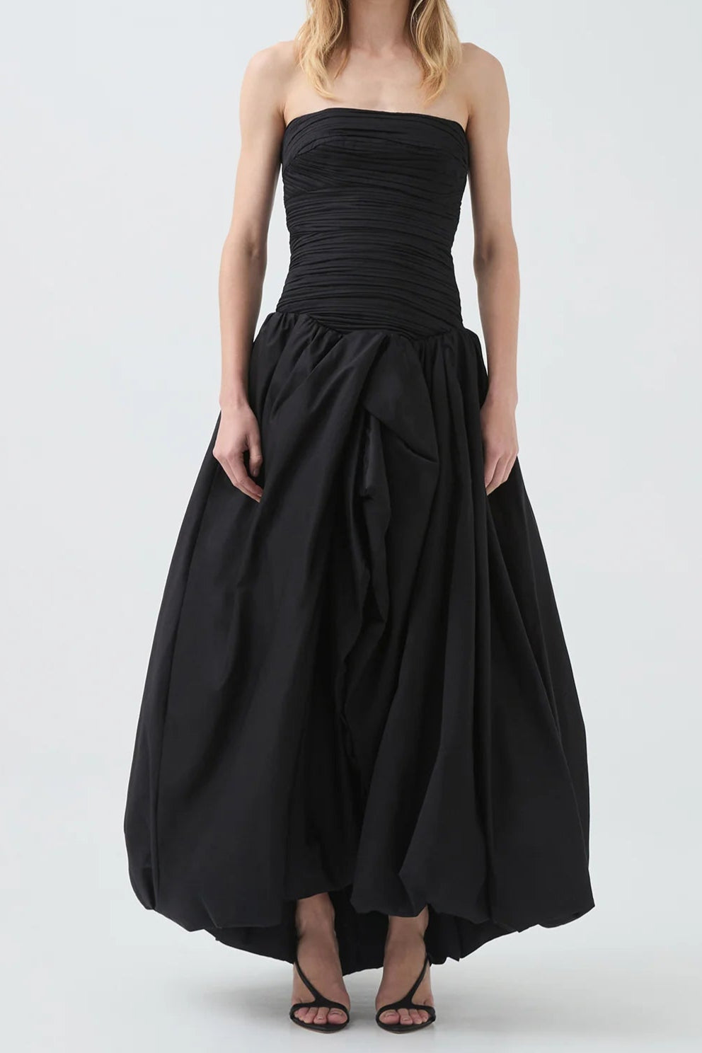 Nancy Bubble Hem Maxi Dress In Black Flowering Girl