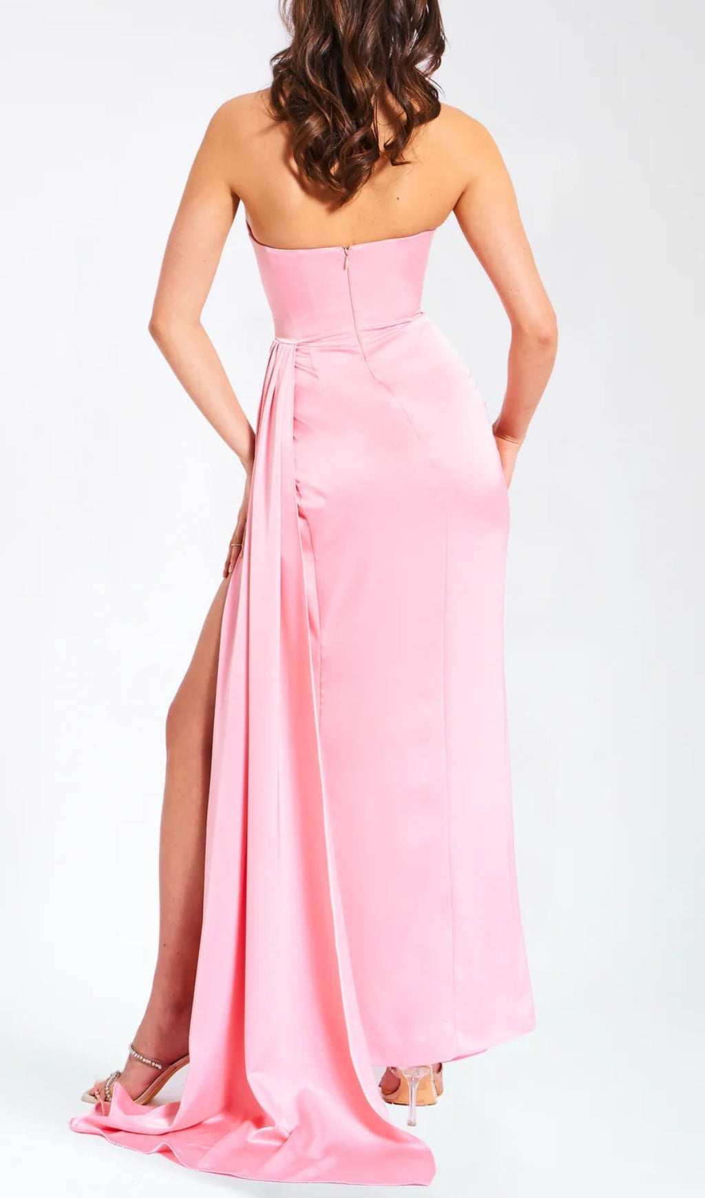 Aile Pink Satin Crystal Embellished Gown Flowering Girl