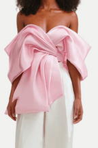 Samira Bow Cross Off Shoulder Satin Top Flowering Girl