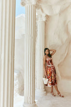 Pandora Spaghetti Strap Lace Linen Patchwork Midi Dress Flowering Girl