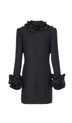 Alessandro Ruffle Backless Mini Dress In Black Flowering Girl