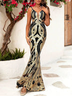 Malie Gold Sequin Backless Maxi Dress Flowering Girl