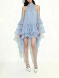 Meika Blue Halter Ruffle Mini Dress Flowering Girl