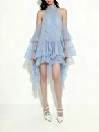 Meika Blue Halter Ruffle Mini Dress Flowering Girl