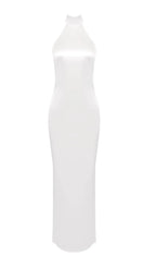 Birger White Halter Pearl Backless Maxi Dress