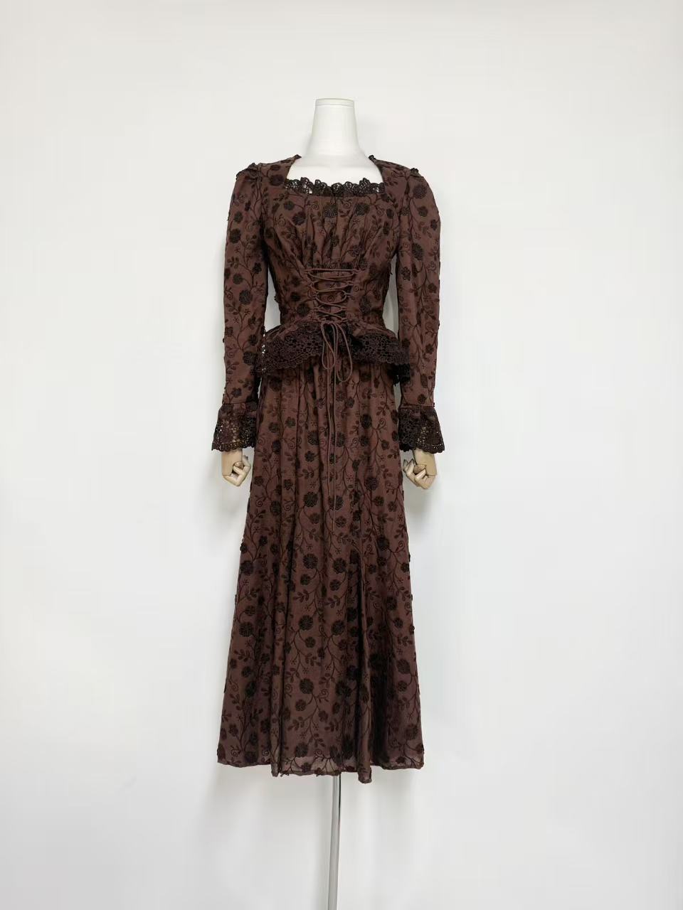 Fiorenza Brown Floral Lace Blouse & Skirt Set Flowering Girl