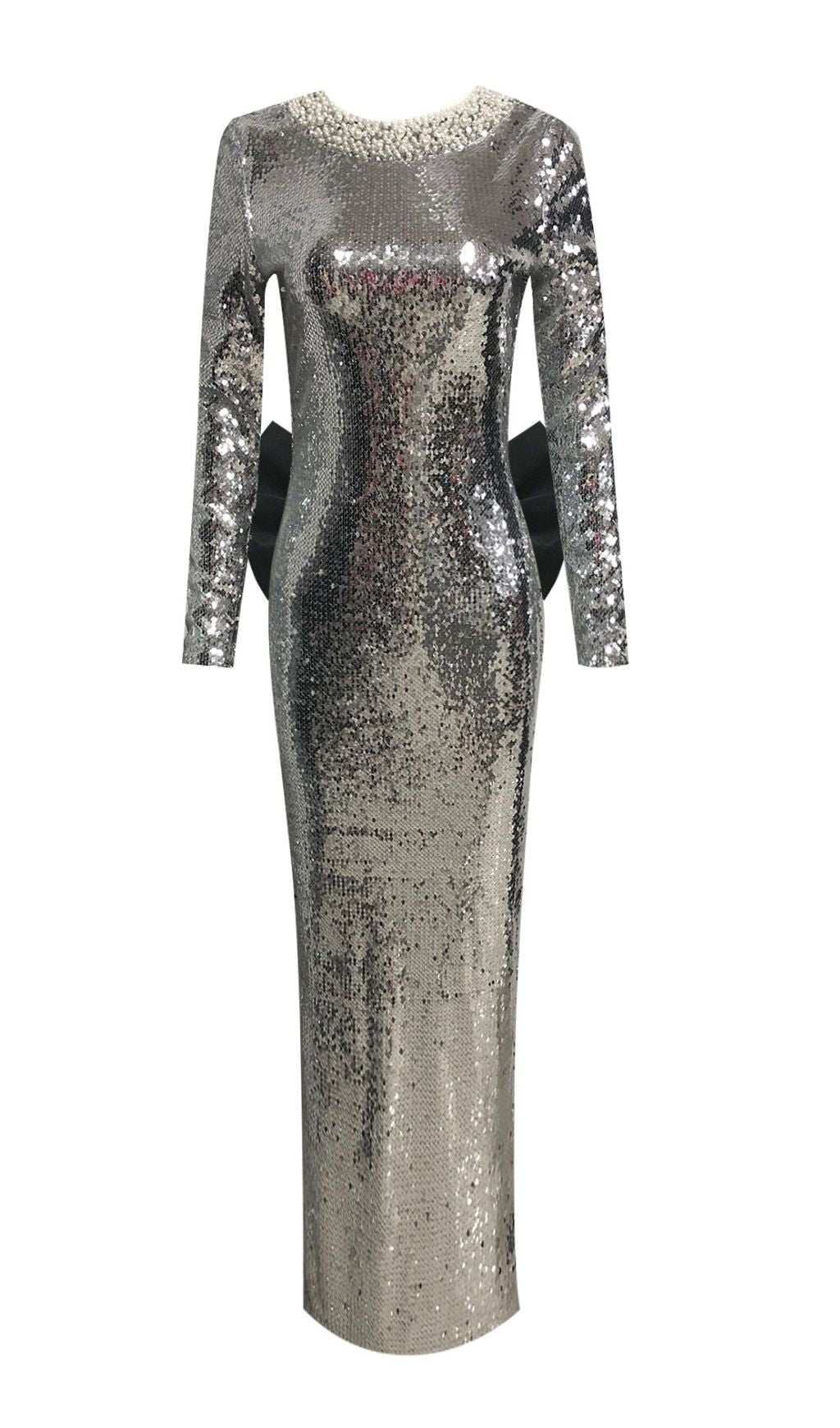 Jenesis Silver Sequin Bow Backless Maxi Dress Flowering Girl