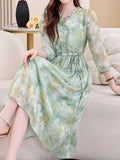 Martha Vacation Auricular Collar Jacquard Drawstring Dress Flowering Girl