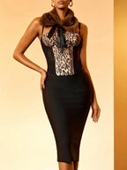Guiliaine Faux Fur Collar Leopard Bustier Flowering Girl