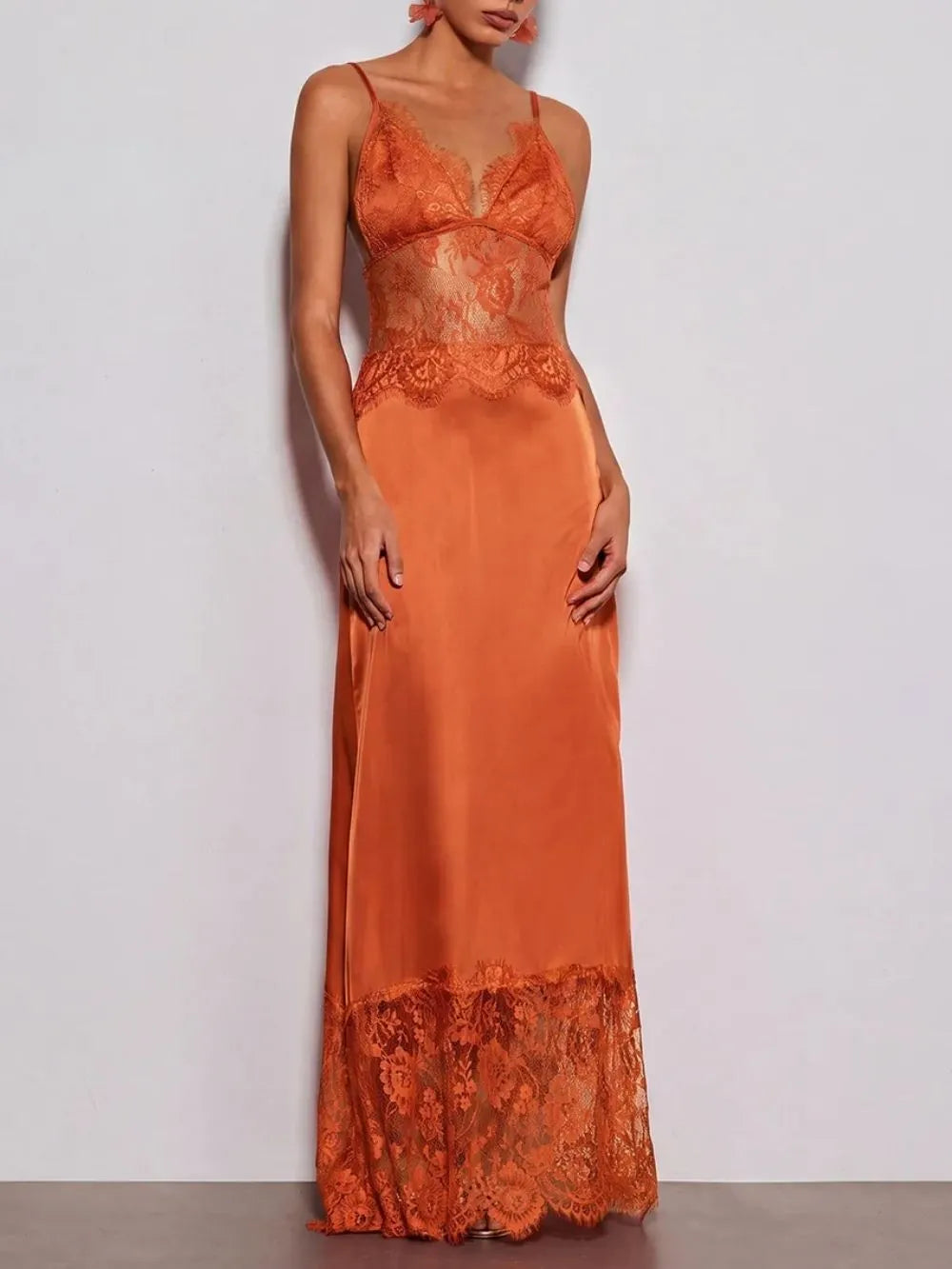 Erastes Spaghetti Lace Maxi Dress In Orange Flowering Girl
