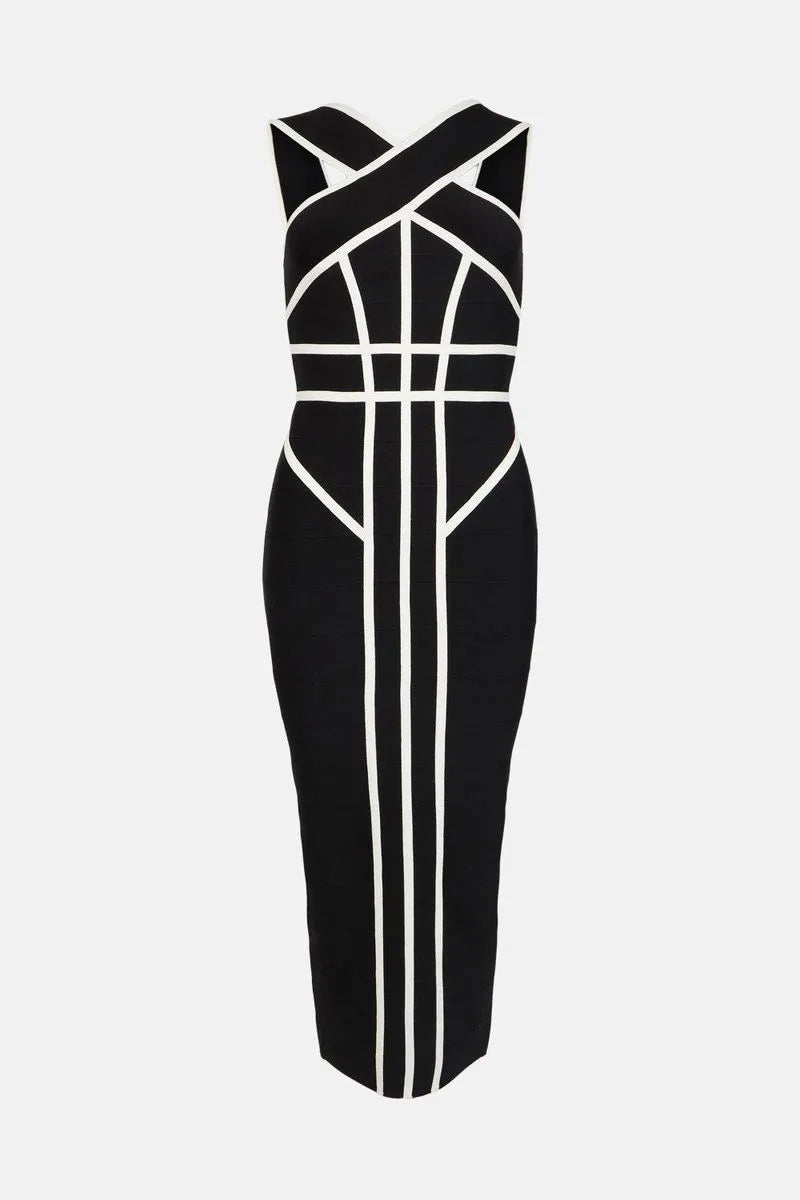 Myrna Cross Strap Color Block Midi Slit Dress Flowering Girl