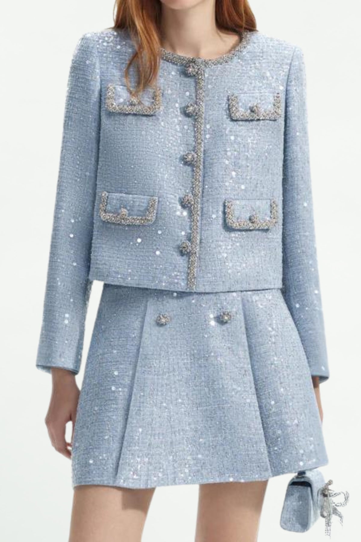 Blue Sequin Boucle Jacket Flowering Girl