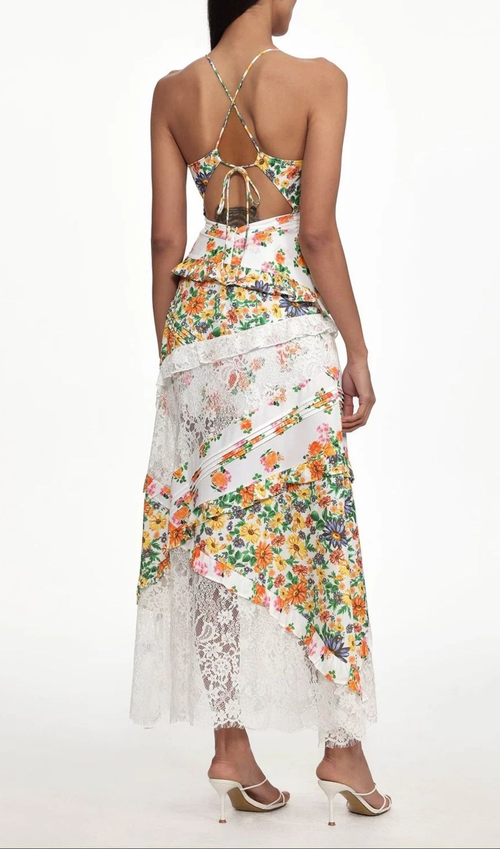Georgia Yellow V Neck Floral Print Lace Maxi Dress Flowering Girl