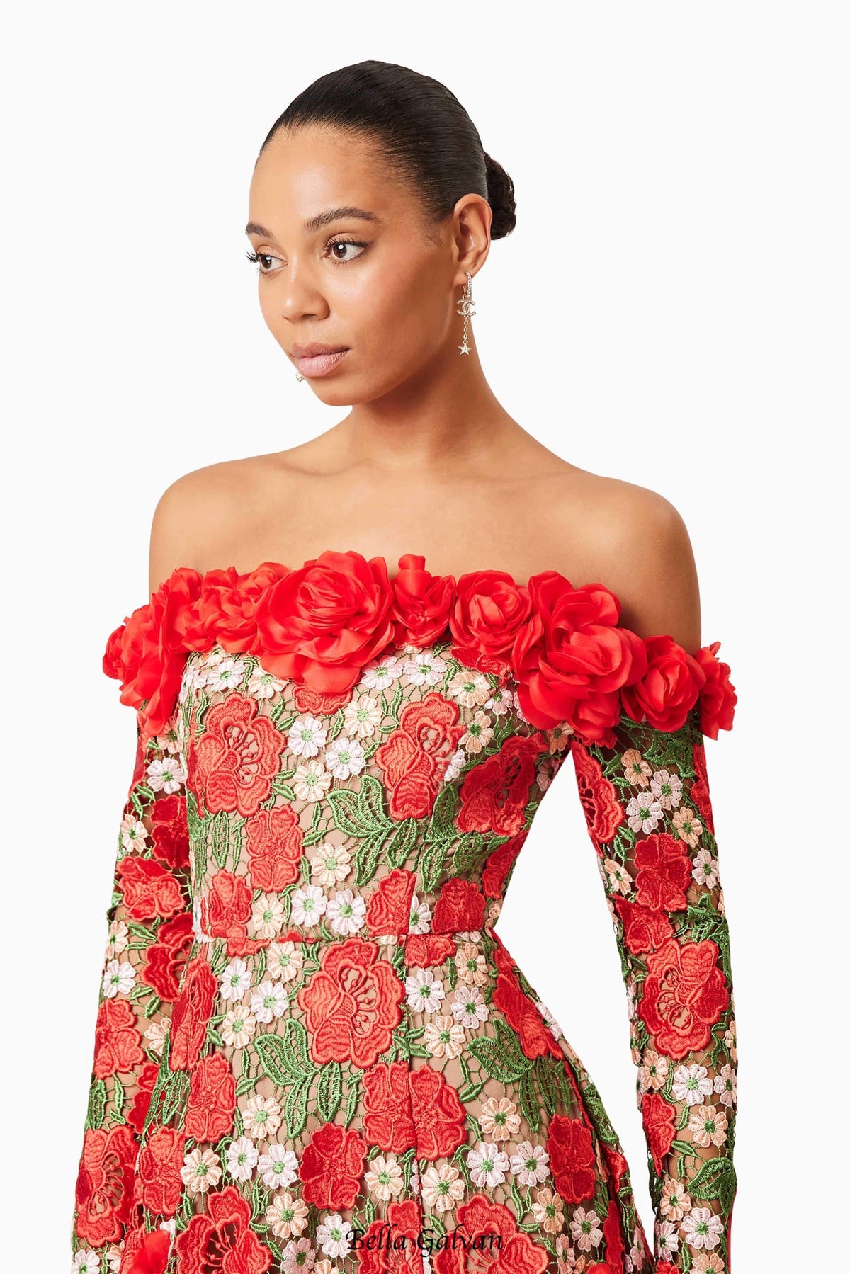genevieve Rose flower strapless mini Dress In Red Flowering Girl
