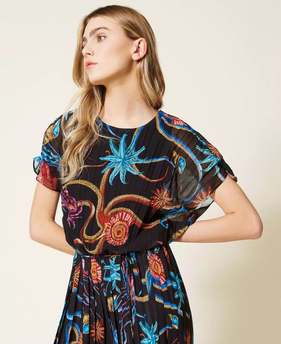 Printed Jumpsuit In Pleated Georgette Flowering Girl