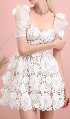 Lace Panel Design Mini Dress White Flowering Girl